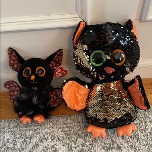 TY “Omen” Sequin Bat Plush with Orange Wings and “Radar” bat friend